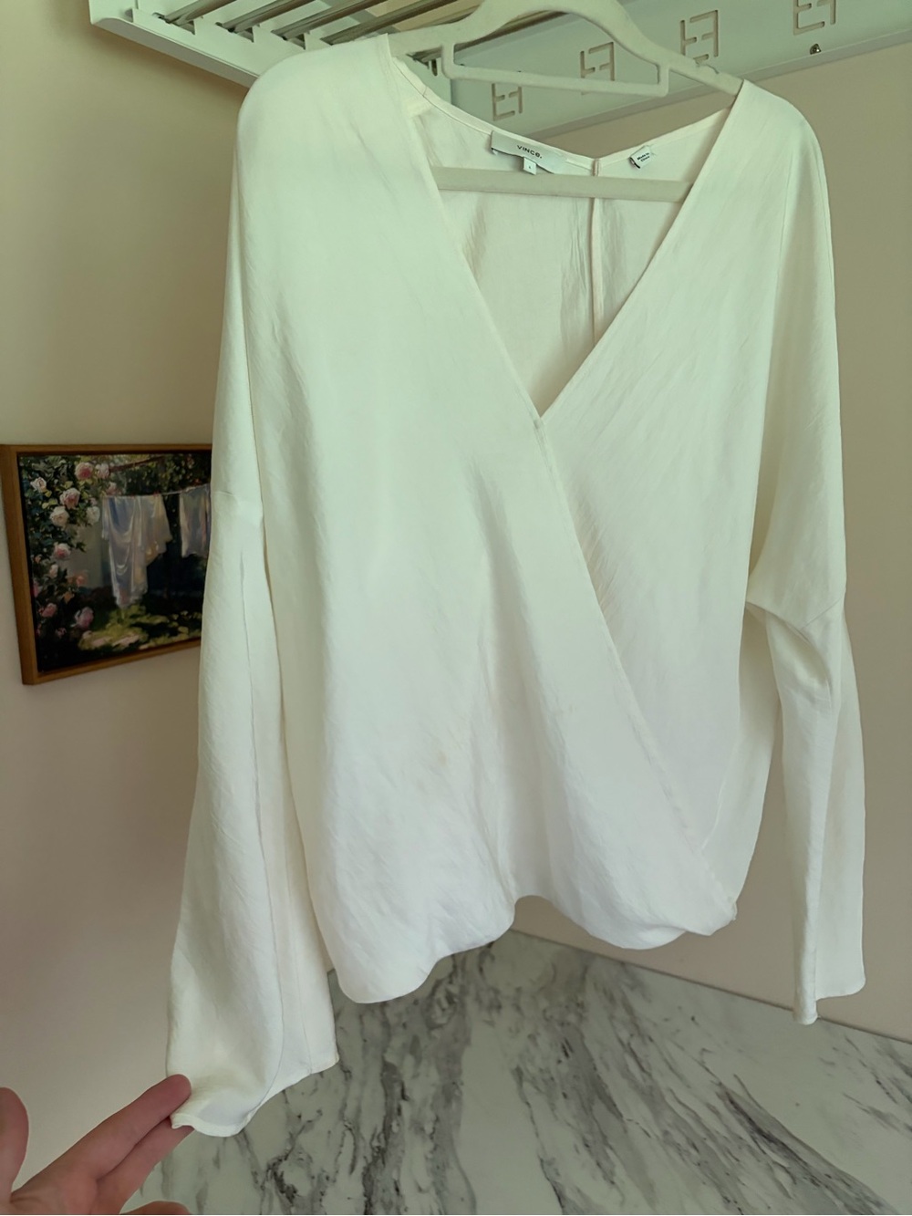 Vince Draped Surplice Wrap Blouse 100% Japanese Triacetate L